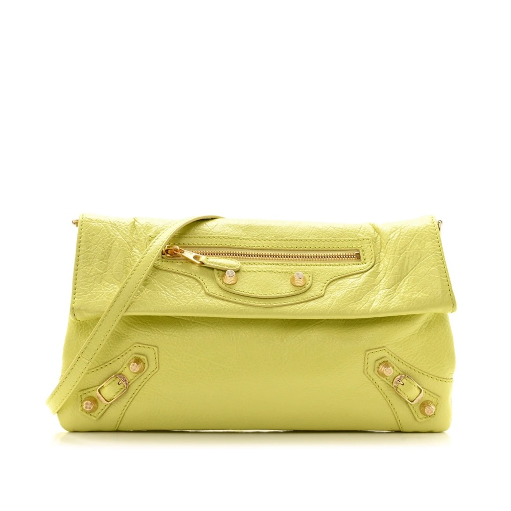 Balenciaga Agneau Giant 12 Gold Hardware Envelope Strap Clutch Jaune Citronnade